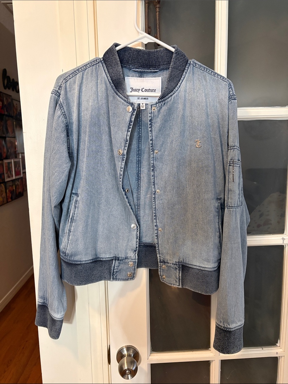 Juicy Couture Light Wash Denim Bomber Jacket